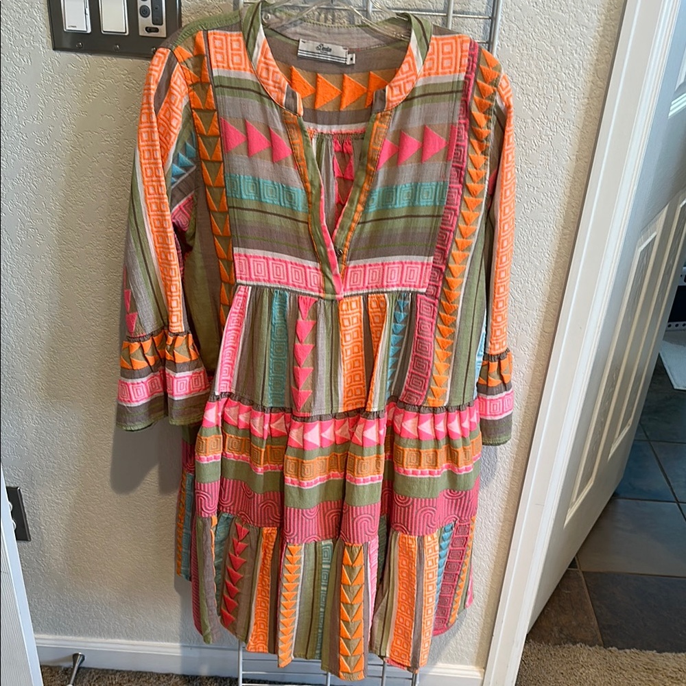 Devotion TWINS Orange Pink Mini Sundress with Bishop Sleeves
